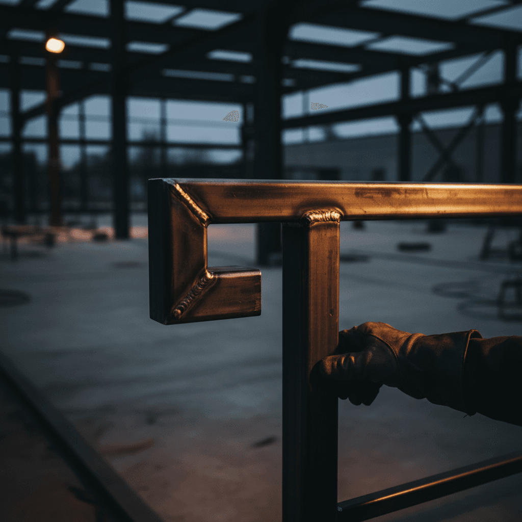 Custom fabricated steel handrail installed on-site with professional finishing